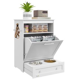 Pet Feeder Station with Storage & Raised Dog Bowls – White Multi-Function Feeding Cabinet Dog Bowls, White Pet Feeder Station with Storage & Raised Dog Bowls – White Multi-Function Feeding Cabinet Dog Bowls, White